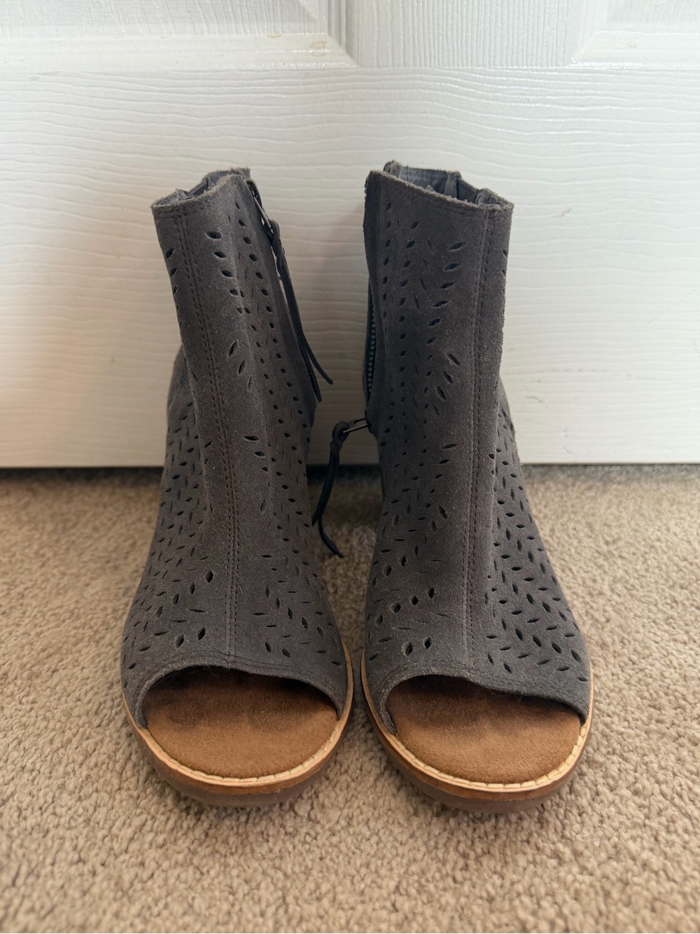 Toms Gray Open-Toed Ankle Booties